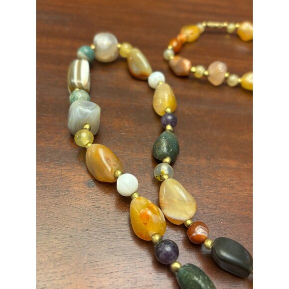 Beggars Beads Necklace Earth-Tone Polished Natural Stone Beaded 18 inch Boho - Picture 4 of 7